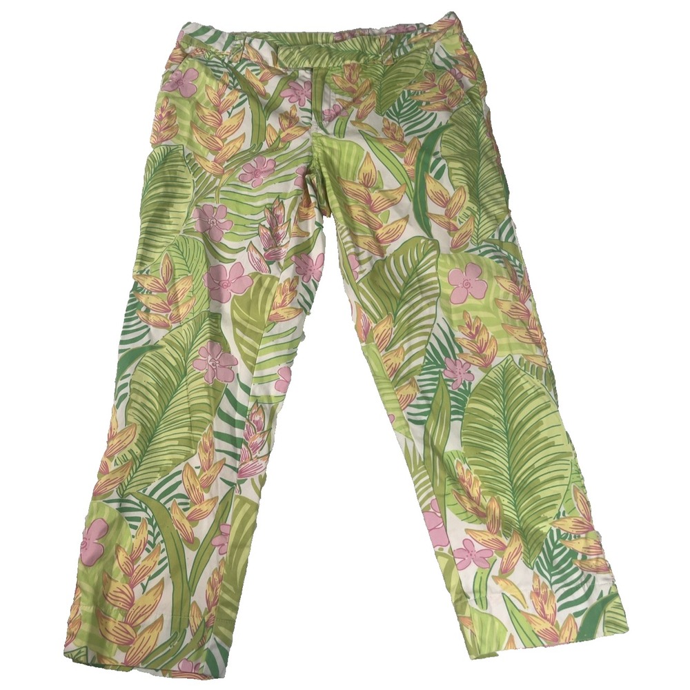 Lilly Pulitzer Pants Womens Pink Green White Floral Hawaiian Size 4